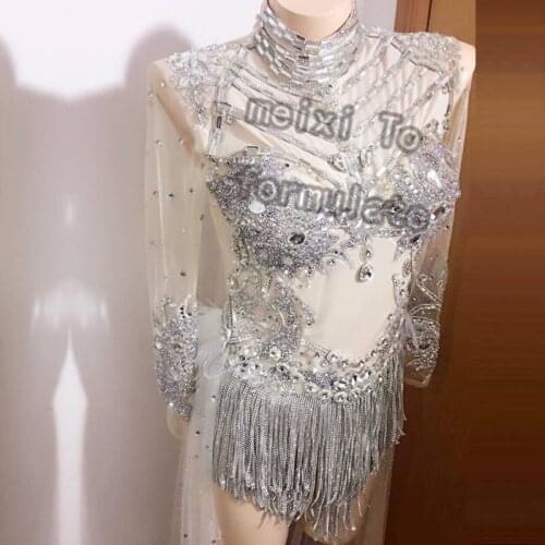 Sparkling snow goddess water diamond stretch bar nightclub concert singer dancer costume