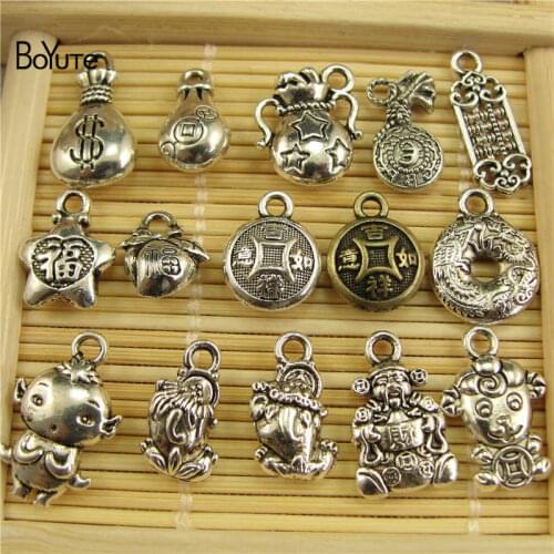 BoYuTe (100 Pieces/Lot) Tibetan Silver Pendant Charms Money Bag Fortuna God Blessing Bag Ruyi Hand Made DIY Jewelry Accessories