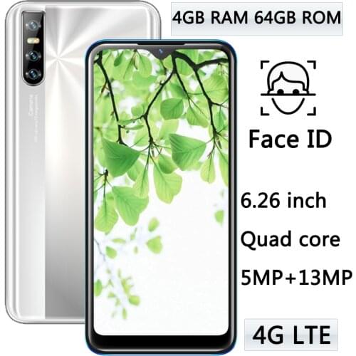 Quad Core Y8p 4GB RAM 64GB ROM 13mp HD Camera Android Face ID 4G LTE Mobile phones Unlocked 6.26" Water Drop Screen Smartphones