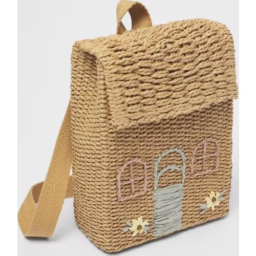 TOBO Childrens Straw Woven Backpack Girls Cute Little House Woven Backpack Mini Student School Bag Unique Women Bags
