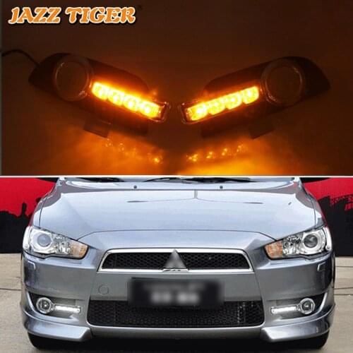 12V Daytime running lights For Mitsubishi Lancer 2010 2011 2012 Drl with turn signals For cars auto LED Fog lights headlights