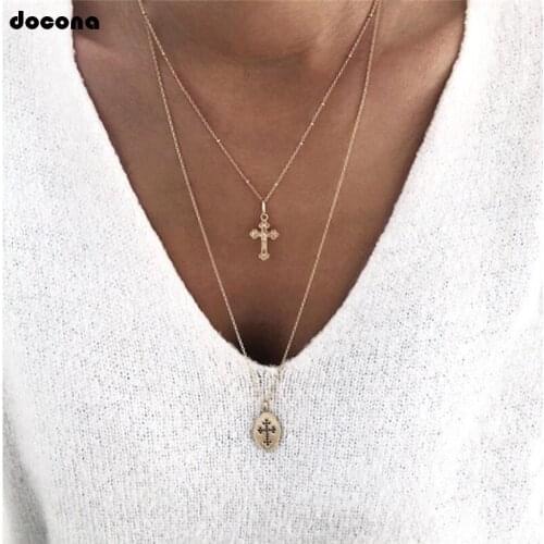 Docona Boho Vintage Carved Long Chain Black Beaded Gold Pendant Necklace for Women Party Punk Multistorey Choker Jewelry A09503