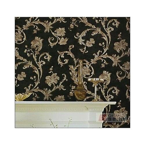 Q QIHANG Elegant European Retro Silk Carving Flower Wall paper Black 0.53M*10M=5.3SQM
