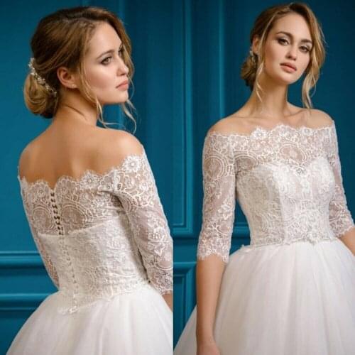 Elegant Wedding Top Lace Bolero Off Shoulder Half Sleeve Bridal Jacket Shrug New Bride Jackets