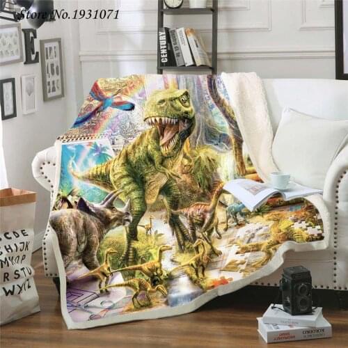 Dinosaur Jurassic 3D Printed Fleece Blanket for Beds Thick Quilt Fashion Bedspread Sherpa Throw Blanket Adults Kids 20