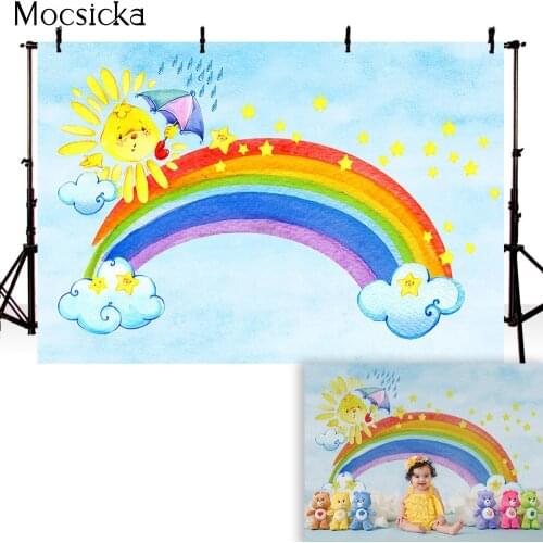 Rainbow Sunshine Backdrop Newborn Kids Portrait Photo Background Photocall Twinkle Twinkle Little Stars Photshoot Props Backdrop