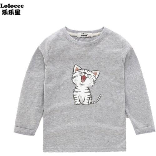 White cat T Shirt Girls Spring Aesthetic Tshirts Kids Harajuku Kawaii Long Sleeve Tops Tees Children Cat Pet Clothes