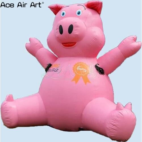 5m H giant inflatable pink piggy,inflatable cartoon model piggy sitting on the ground for event or promotion