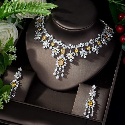 HIBRIDE Beauty Yellow Water Drop Cubic Zircon Pendant Women Jewelry Sets For Bridal Party Accessories Jewelry Gifts N-938