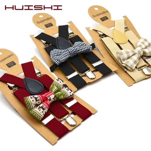 HUISHI Suspenders Kids Girl Suspenders With Bowtie Fashion Children Bow Tie Set Boys Braces Adjustable Ties Wedding Accessories