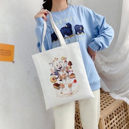 Classic Tote Bag Genshin Impact Anime Fashion Canvas Bag Harajuku Gothic Shopper Large Capacity Womens Bag Vintage Shoulder Bag