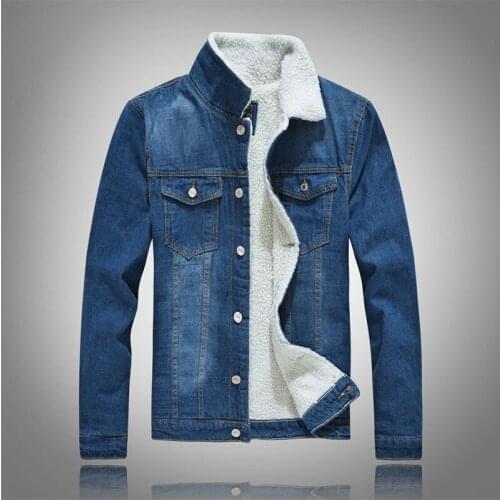 Winter Jean Jacket Men Thick Streetwear Denim Bomber Jackets Coat Blue Black Mens Outwear Plus Velvet Single Breasted Windbreak