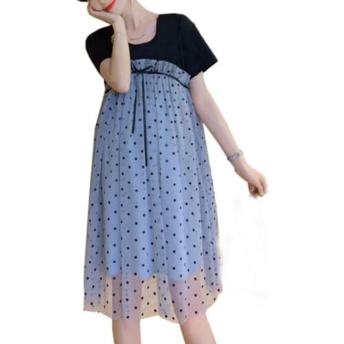 Summer Women Pregnant Clothes Maternity Dress Vestidos Fashion Patchwork Dot Loose Pregnancy Dresses Plus Size Women Clothing