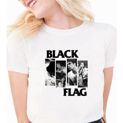 Summer Casual Womens T-shirt Black Flag Punk Rock Band Henry Rollins T Shirts Short Sleeve Female Tops Tee