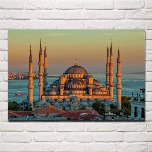 Sultan ahmed mosque turkey istanbul scenic morning sunrise living room decor home wall art decor wood frame fabric posters KH246
