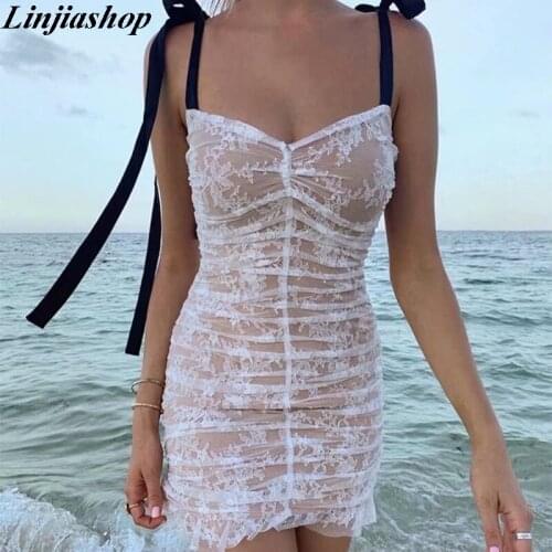 Dolly Mini Dress For Love Lemons features pleated lace satin straps ruffled scalloped hemline front buttons short party dress