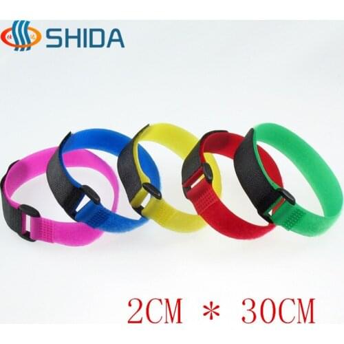 50PCS 2cm*30cm Reusable Nylon Fixed Fastener Tape Cable Ties Hook and Loop Magic Tape with Plastic Buckle For Wire Management