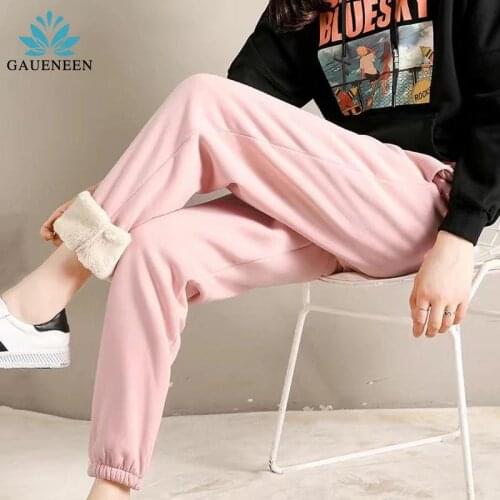 GAUENEEN 2021 Fashion Women Winter Warm Long Pants Fleece Thick Leggins Mujer Solid Plus Size Elastic Lace-up Casual Sweatpants