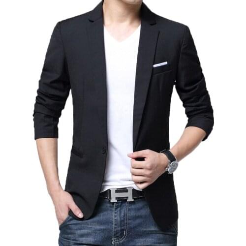 BROWON Spring Autumn Dress Jacket Men Slim Fit Suit Jacket One Button Pocket Solid Color Plus Size Party Wedding Jackets Men