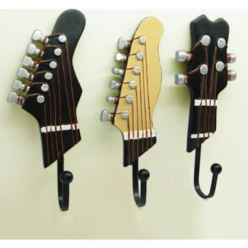 3 PCS/Set Retro Guitar Head Resin Hooks Clothes Hat Key Holder Wall Keys Hanger Wall Mounted Hook Living Room Storage Rack
