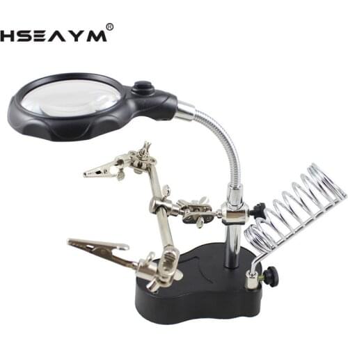 Desk Magnifier LED Desktop Auxiliary Clamp Electric Iron LED Bracket Clip Lights Magnifier Repair Magnifying Glass