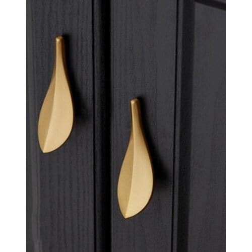 Nordic Style Solid Brass Cabinet Pulls Gold Leaf Shaped 32mm Cabinet Knob Door Pulls Nordic Style Furniture Handles Knob