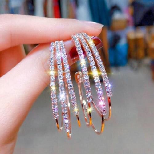 New fashion luxury round geometric earrings female crystal C-shaped rhinestone earrings simple fashion party jewelry gift
