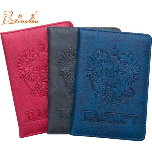 Russian double-headed blue PU letters national Passport Cover Cute Credit Card Holder PU Leather Passport Holder Travel Wallet