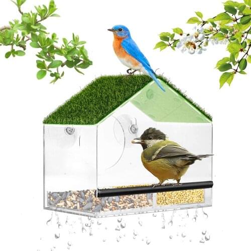 Window Bird Feeder Hanging Bird Box Bird House Clear Acrylic with Removable Tray & Strong Suction Cups for Garden Park Backyard