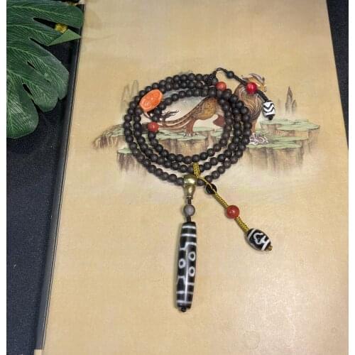 Wholesale Scented Wooden Bead Necklace Clavicle Chain Natural Agate Dzi Pendant Mans Womans Jewelry Tibetan Fathers Day Gift