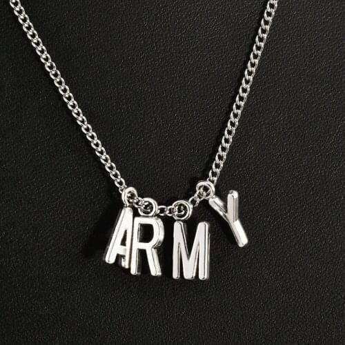 Jin Jimin SUGA Jungkook Rap Monster ARMY Letter Necklace for Woman Alloy Letter Necklace Fashion Party Jewelry Gift Girl