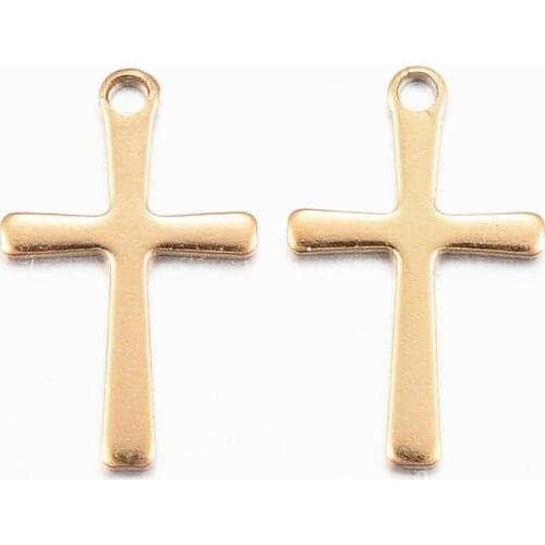 PandaHall 100pcs 304 Stainless Steel Cross Pendants for Bracelet Necklace Jewelry Making DIY Accessories Golden 15.5x9.5x0.8mm