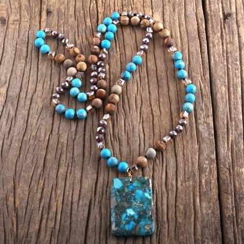 RH Fashion Bohemian Jewelry Natural Stones With Semi Precious Rectangle Pendant Necklaces For Women Boho Gift Dropship