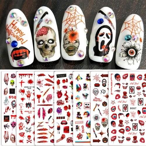 1pc Halloween Nail Art Sticker 3D Sexy Lips Skull Bloody Rose Self-adhesive Slider DIY Nail Art Decoration Accessories Wholesale