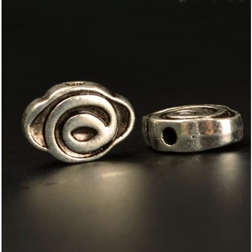 SEA MEW 10 PCS 14mm*10mm Vintage Metal Alloy Antique Silver color Spacer Beads Flat Beads 2mm Hole Beads For Jewelry Making