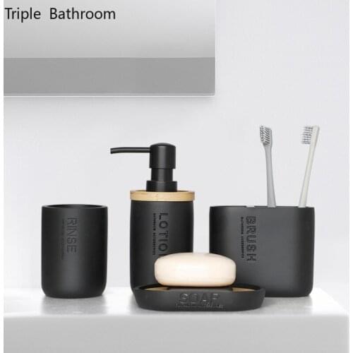 Bathroom Toiletry Set Ceramics Home Black Liquid Soap Dispenser Tooth Mug Soap Dish Toothbrush Holder Four Piece Set Gifts