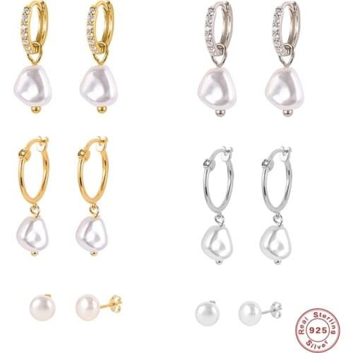 Korean Pearl Pendant Earrings 925 Sterling Silver Dangle Earrings For Couples Lovers' Anniversary Wedding Gift Fine Jewerly