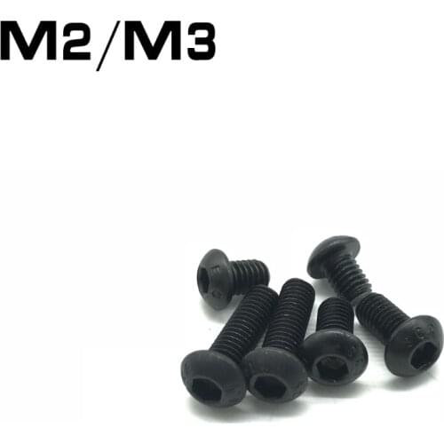 50Pcs M2 M3 Alloy Steel Screws Hex Socket Round Head Cap Black Screw Furniture Fastener Bolt M3x6mm~50mm M2x3mm~10mm 10.9 Level