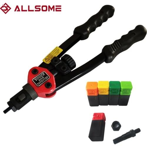 ALLSOME BT-606 RIVET NUT TOOL Hand Blind Riveter Hand Riveter Rivet Gun with 5 Metric Mandrels 50pcs Rivnuts