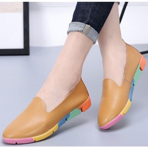 Women flats shoes loafers 2021 new genuine leather Pointed Toe shoes woman slip on fashion ladies shoes flats women plus size
