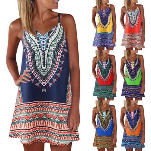 Female Slip Dress for Women, Summer Flower Print V-neck Sleeveless Spaghetti Strap Dresses Ladies, S/M/L/XL/XXL/XXXL