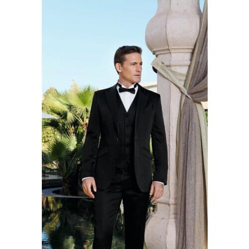 2017 Black Modern Wedding Ceremony suit Slim Fit Custom Made Groom Tuxedos groomsman Bridegroom Suit Jacket+Pants+Tie+Vest