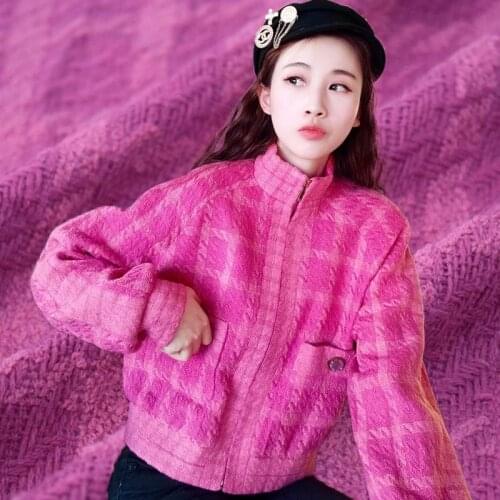2021 KPOP Rose Red Pile Loop Plaid Tweed Fabric For Jacket Ткань Для Платья Плед Ткани Tissu Фатин Bazin Riche Vestido Telas DIY