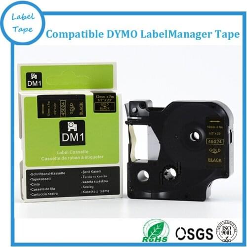 2PK 100% Compatible DYMO D1 label 12mm*7m label tape Dymo 45024 Gold on Black