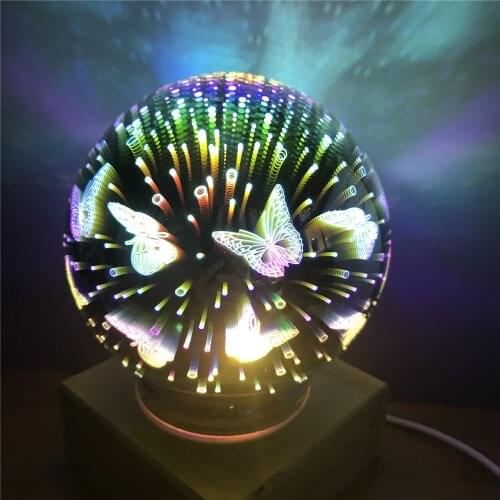 3d Led Night Light Usb Transparent Glass Ball Night Light Magic Colorful Firework Light Solid Wood Base Festival Atmosphere Lamp