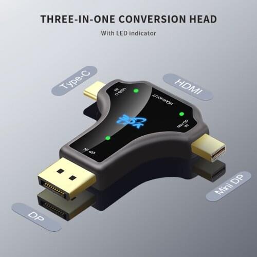 4K 2K 30HZ DP/Mini DP/USB-C To HDMI Adapter Converter Zinc Alloy Plating Gray 3 In One ConverterC for PC Laptop