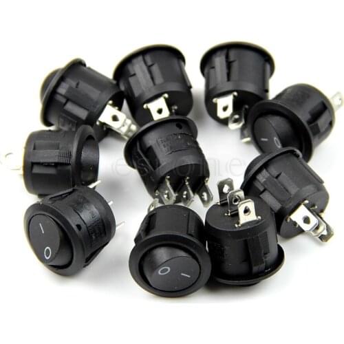 5PCS Black Mini Round 3 Pin SPDT ON-OFF Rocker Switch Snap-in L15