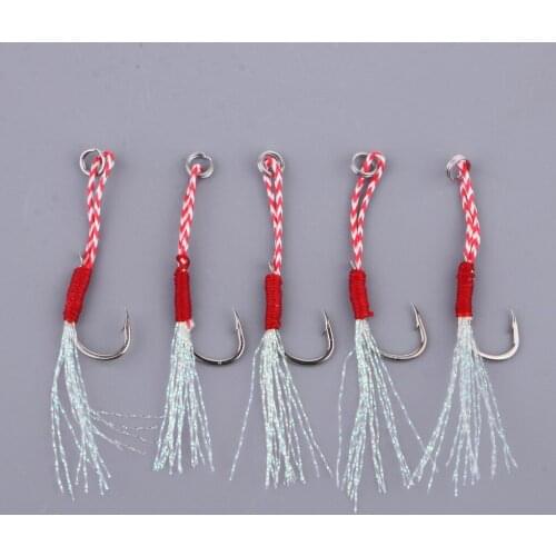 5pcs Single Fishing Hooks with Feather Fish Assist Hook for Fishing Attract