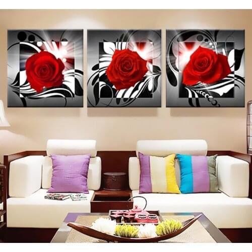 5D DIY Diamond Painting 3 Piece Red Rose still life Full Square Round Diamond embroidery Cross stitch Diamond crystal pictures