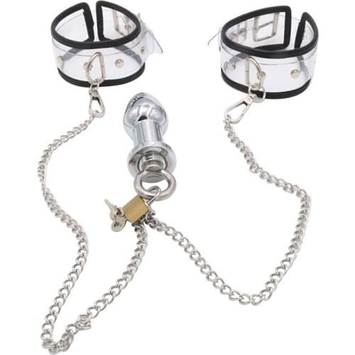 BDSM Bondage Restraint Erotic Handcuffs with Anal Plug Fetish Slave Cuffs Adult Games G-Spot Sex Toys For Women Couple Flirting